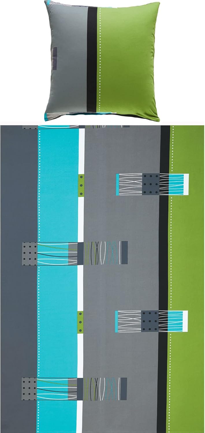 Erwin Müller Bettwäsche, Bettgarnitur, Kissenbezug Mako-Jersey grün-blau-grau Grösse 155x220 cm (80x