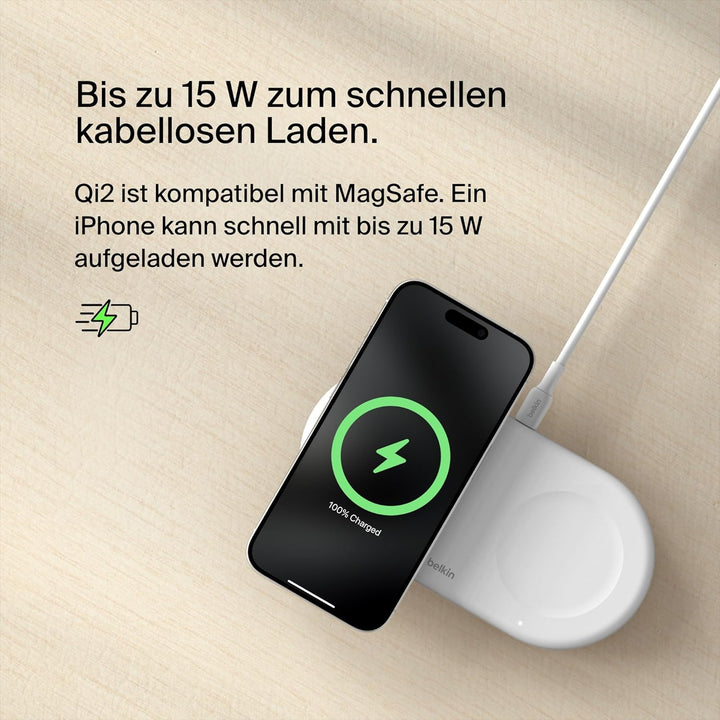 Belkin BoostCharge Pro kabellose 2-in-1-Ladestation mit magnetischem Qi2, 15W, Schnellladegerät, Wir