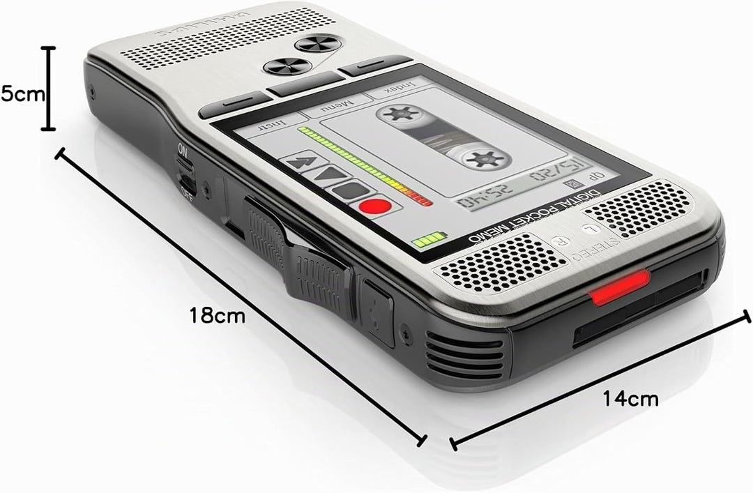 Philips Pocket Memo Digitales Diktiergerät DPM7000 Schiebeschalter-Bedienung, 2 Mikrofone für Stereo