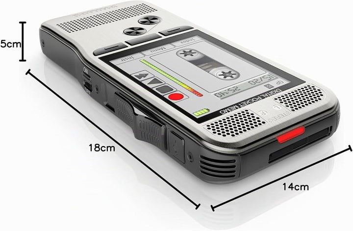 Philips Pocket Memo Digitales Diktiergerät DPM7000 Schiebeschalter-Bedienung, 2 Mikrofone für Stereo