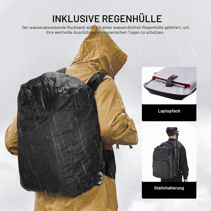 NEEWER 2 in 1 Kamerarucksack Rollen mit abnehmbaren stossfesten Trennwänden Griff Hüftgurt Regenschu