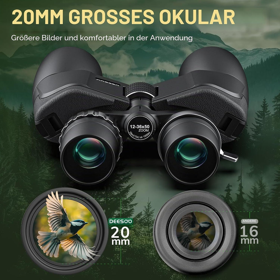 12-36x50 Zoom Fernglas für Erwachsene - HD Fernglas für Vogelbeobachtung, Reisen, Jagd, Konzerte - L