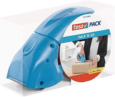 tesapack Abroller Pack' n' Go - Ergonomischer, blauer Handabroller für Paketbänder - inkl. 1x 50 m x