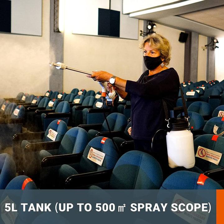 WORX 20V Akku Desinfektionssprühgerät WP651E, 5 Liter Umhängetank, Schwarz/Orange 5l