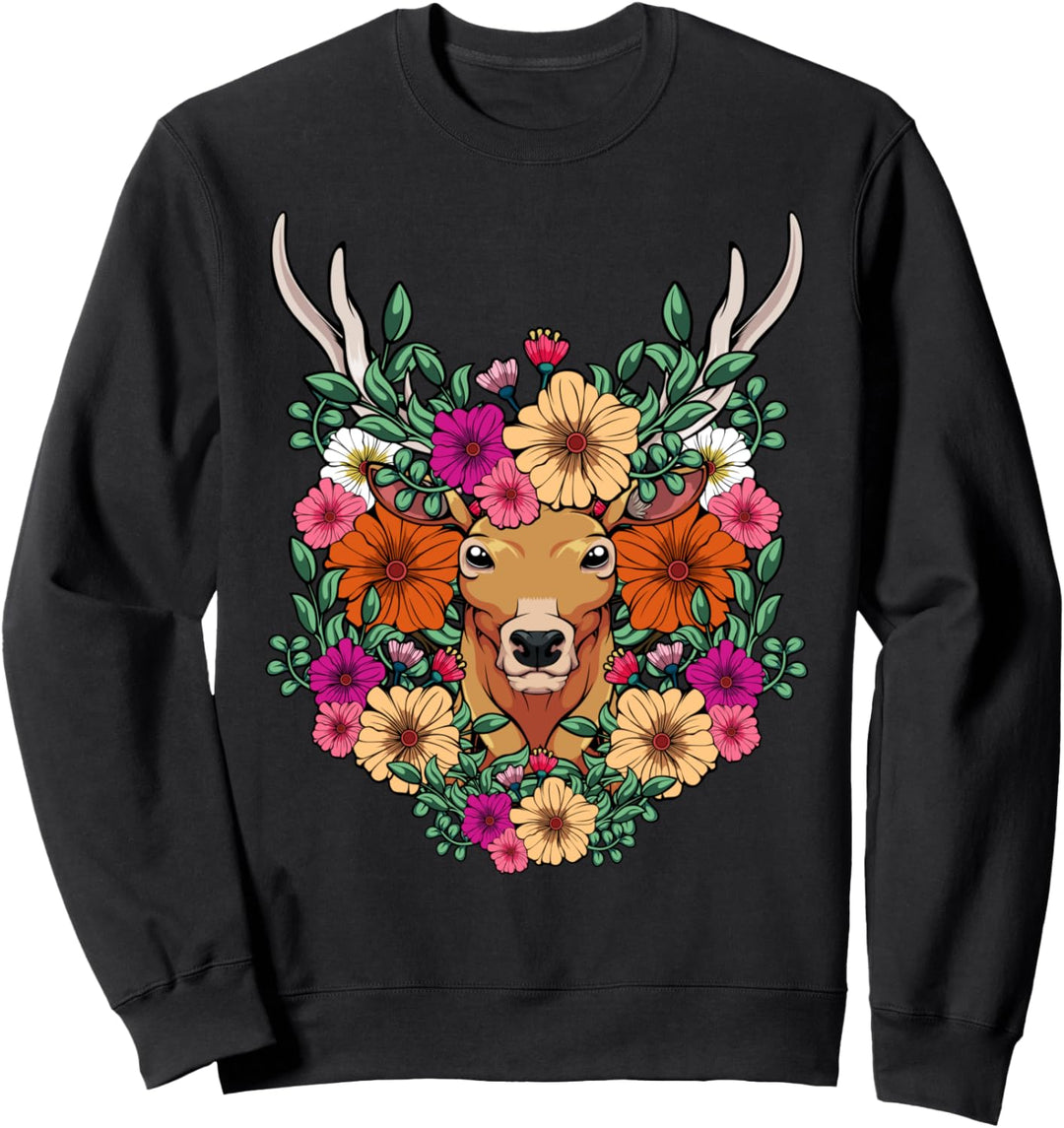 Hirsch Blumen Damen Zeltfest Tracht Blumen Geweih Dirndl Sweatshirt