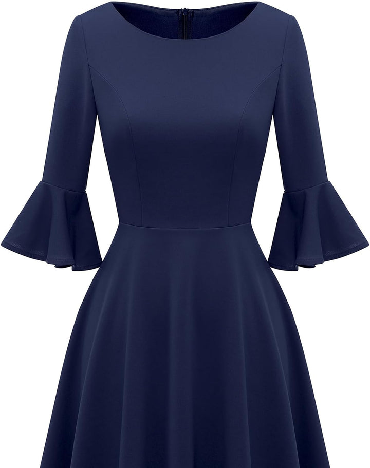 Gardenwed Festliches Kleid Damen 3/4 arm Flare Bell Sleeve Rundhals Kleider High-Low Cocktailkleider