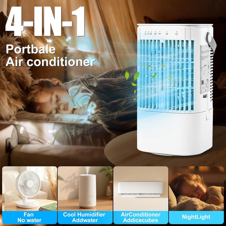 Mobile Klimaanlage mit 900ml Wassertank, Ventilator | 2/4 h Timer, 3 Windgeschwindigkeiten, Sprühfun