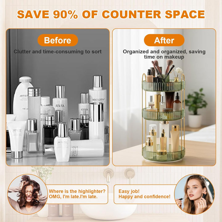 SHANNA Make Up Kosmetik Organizer: 3 Verstellbare Ebenen Make-Up-Aufbewahrung auf Ständer, Drehbarer