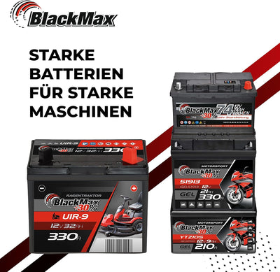 BlackMax Rasentraktor Batterie 12V 32Ah 330A (Pluspol Links) - U1-9 +30% Starterbatterie (12 Volt) f