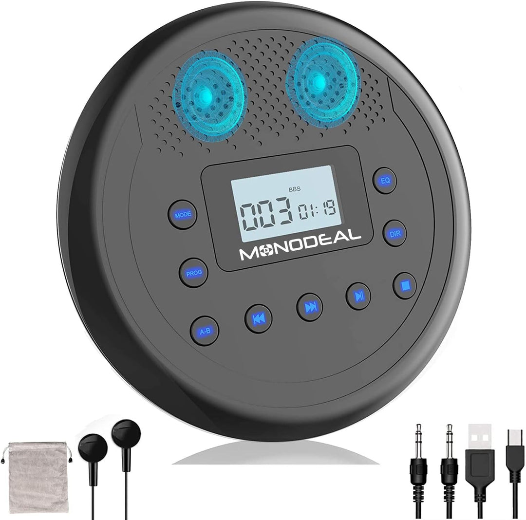 CD Player Tragbar, MONODEAL Wiederaufladbarer CD-Player mit Eingebauten Lautsprechern, Discman CD Pl