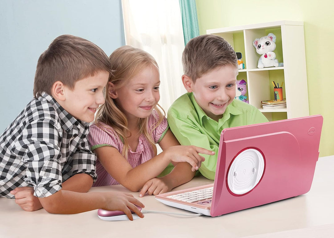 Vtech Genio Lernlaptop pink – Lerncomputer mit Internetzugang, Textprogramm und Lerninhalten zu Buch