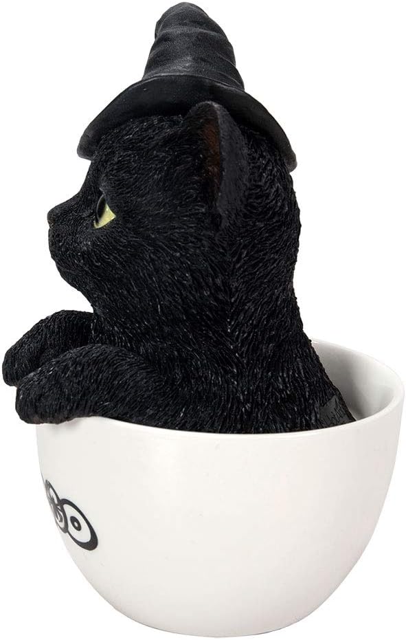 Pacific Giftware Schwarze Hexen Katze in Tasse 16 cm - Figur Deko Statue Halloween Kitty Hexenhut