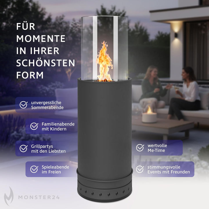 Monster24 Standkamin, rund, freistehend, 87 x 27 x 27 cm, Pellet Terrassenheizer für Outdoor, Terras