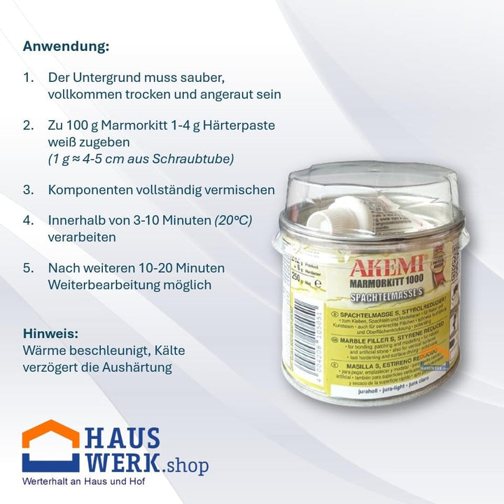 HAUSWERK.shop Set Akemi Marmorkitt 1000 S jurahell 150 ml plus Einweghandschuhe