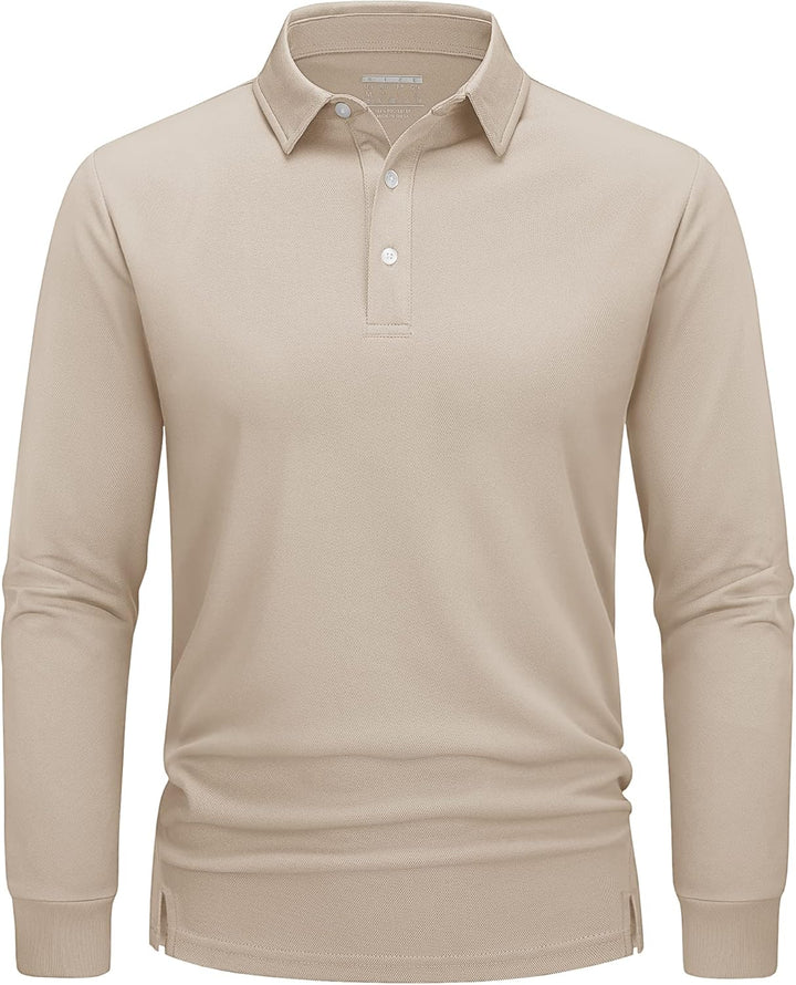 TACVASEN Herren Poloshirt Langarm Golf Polo Schnelltrocknend Funktionsshirts Leicht T-Shirts mit 3-K