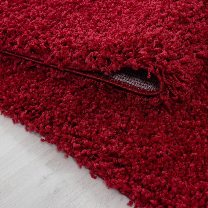 Carpetsale24 Teppich Wohnzimmer 80 x 150 cm Läufer Flur Rot Shaggy Hochflor Einfarbig Modern Design