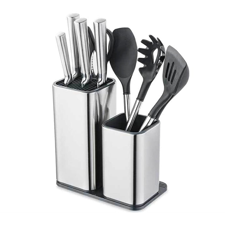 -in-1 Messerblock aus Edelstahl mit Utensilienhalter Set Küchenbesteck, Utensil, Messer Organizer, K