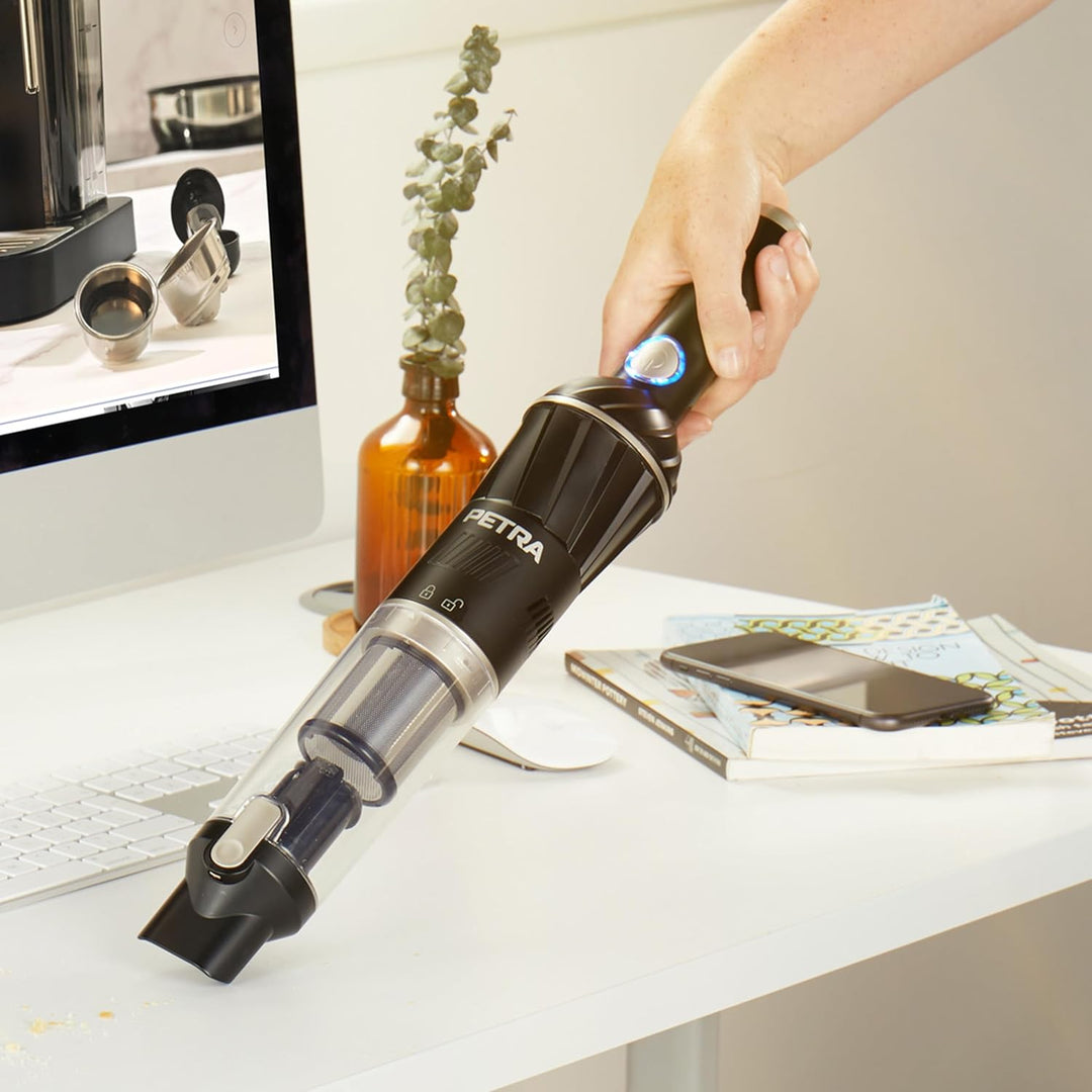 Petra 11,1V Kabelloser Handstaubsauger – mit Ladestation, leicht, kompakt, 100ml Staubbehälter, Auto