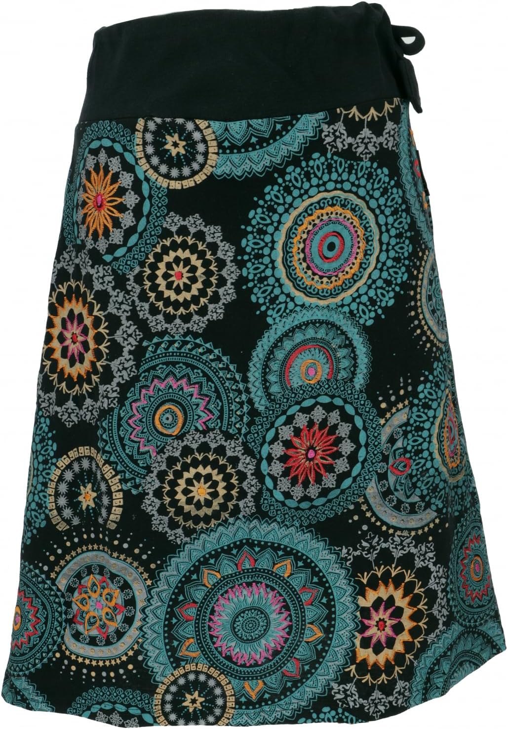 GURU SHOP Bestickter Knielanger Rock, Chic, Retro Mandala - Schwarz, Damen, Baumwolle 38 Petrol, 38