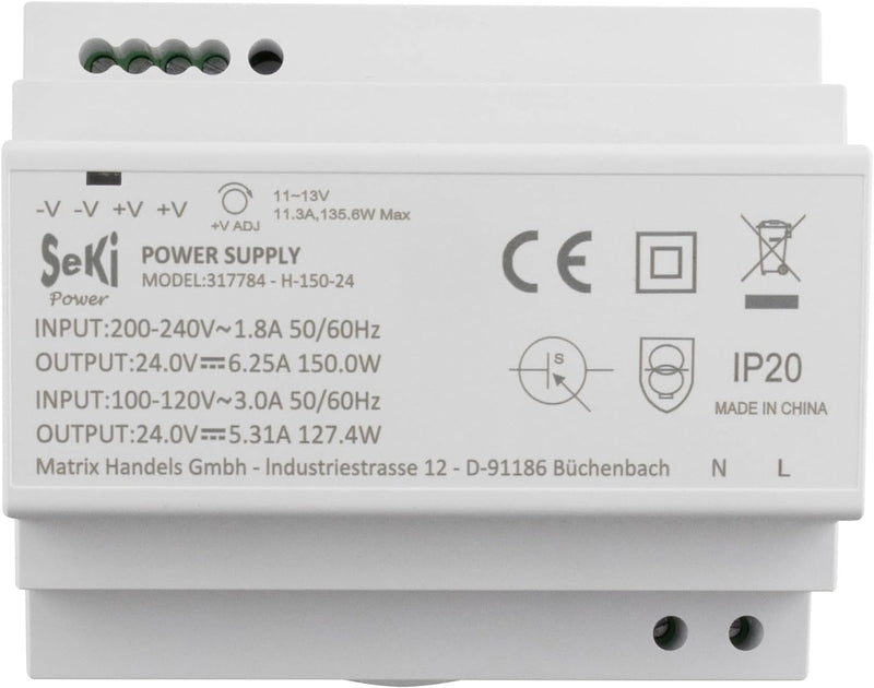 SeKi Hutschienen-Netzteil H-150-24 - 24V - 6,25A - 150W DIN Rail - DIN Schienen Netzteil/Stromversor