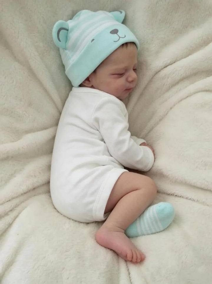 Zero pam Reborn Baby Mädchen Vollsilikon Lebensecht mit Haaren Augen Zu, Puppe 45 cm Reborn Babypupp