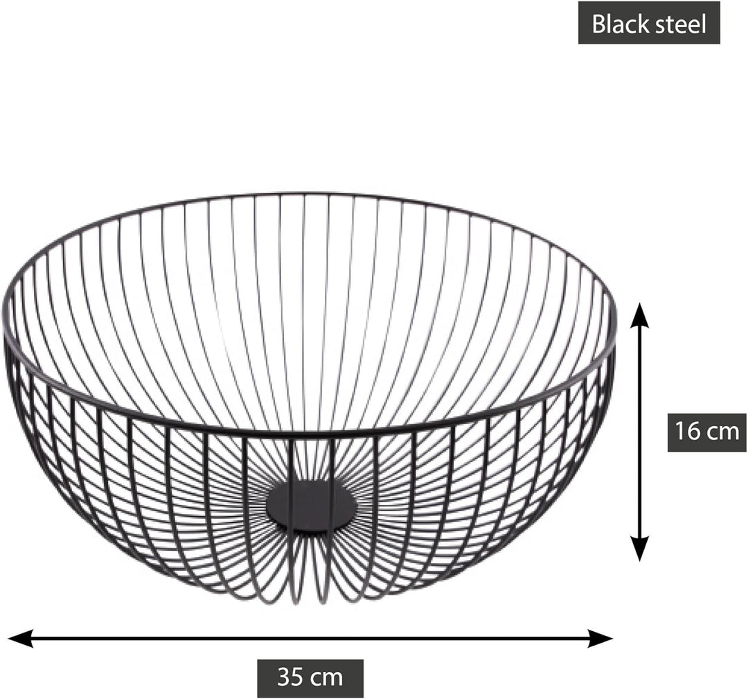 Point-Virgule Obstkorb aus metall, skandisnavische wohnungs deko drahtkorb, Schwarz, ø 35cm H 15cm 3