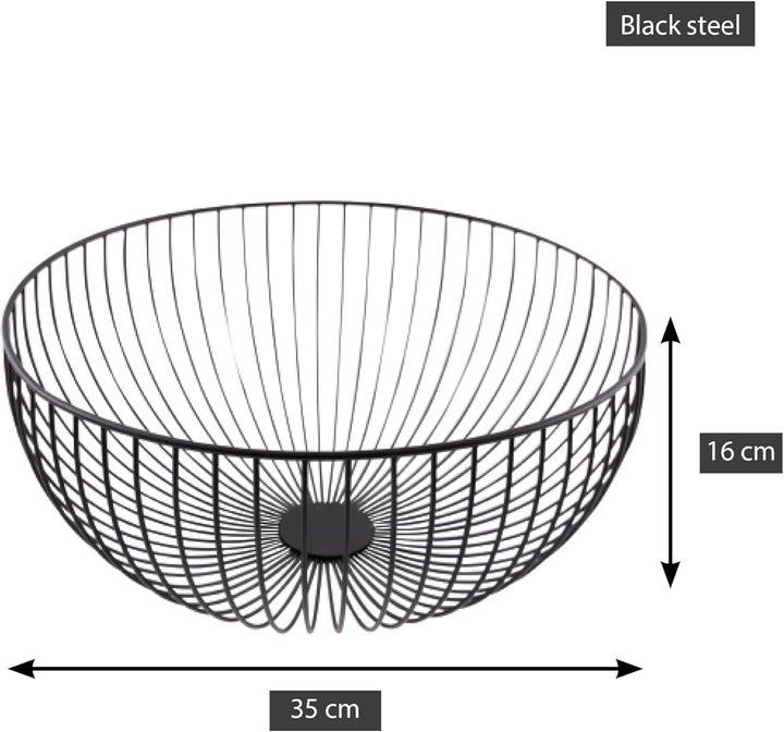 Point-Virgule Obstkorb aus metall, skandisnavische wohnungs deko drahtkorb, Schwarz, ø 35cm H 15cm 3