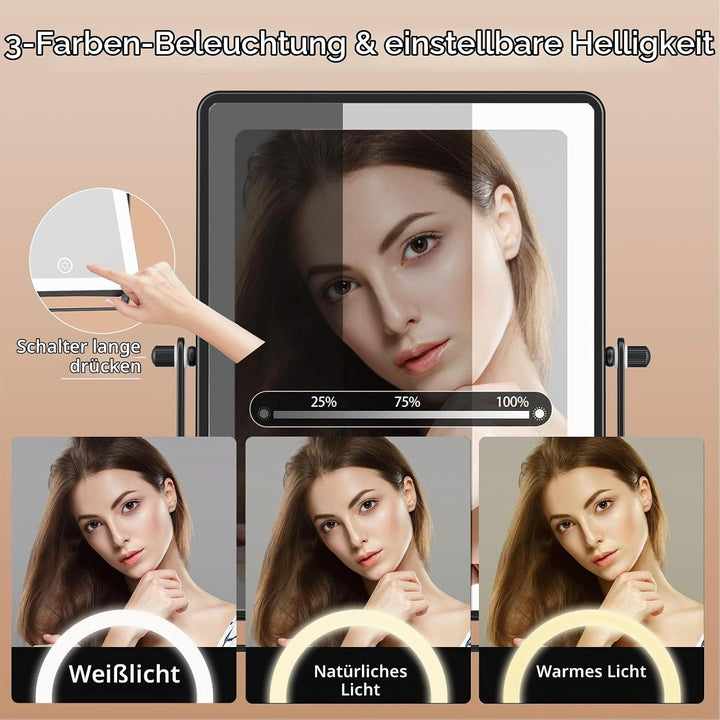 Famihomii 5000mAh Wiederaufladbar Kosmetikspiegel mit LED Beleuchtetung, Schminkspiegel mit 1-/30X V
