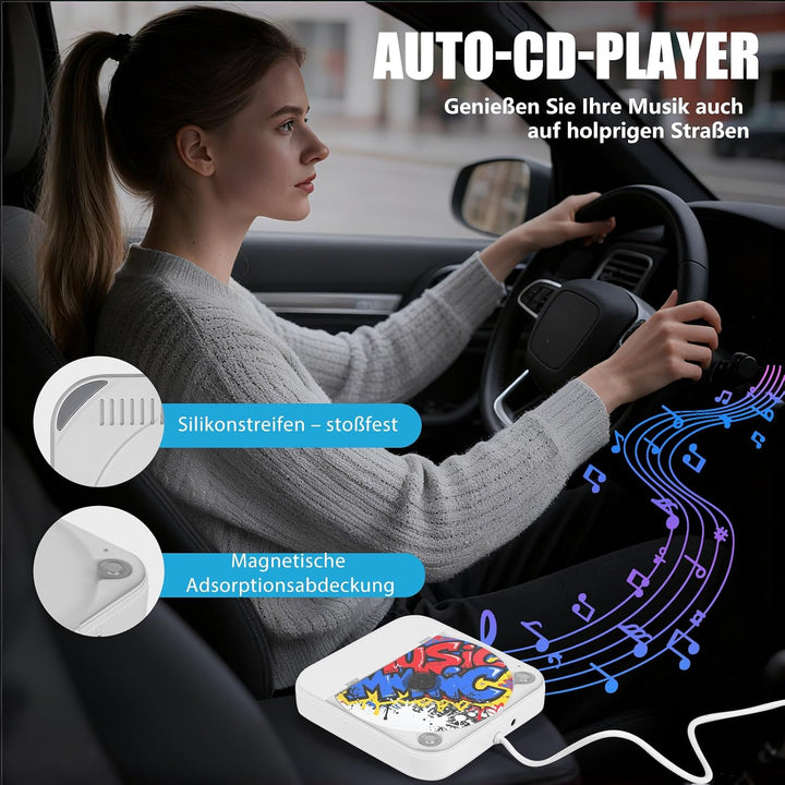 Externer CD Player für Auto mit USB/AUX Anschluss, Plug & Play | Stossfestes Design | Breites Anwend