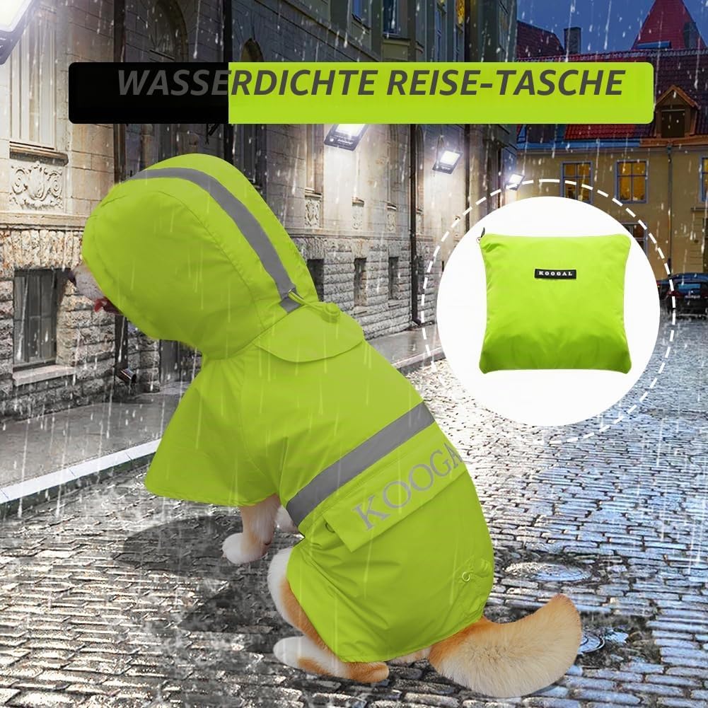 KOOGAL Grosse Hunde Regenjacken Mit Kapuze,Hunde Regenmantel,Mit Reflektierenden Sicherheitsstreifen