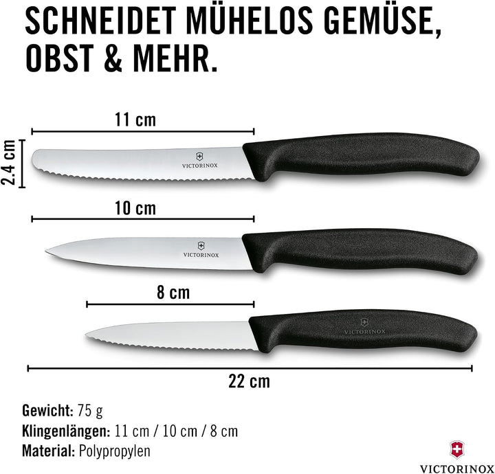 Victorinox Swiss Classic Küchenmesser Set, 3teilig, Gemüse-, Tomaten- und Frühstücksmesser, Rostfrei