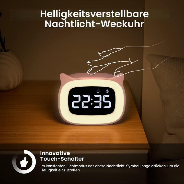 mizikuu Wecker Digital Kinder, mit Licht, Dual-Wecker, LED-Nachtlicht mädchen, Funkuhr mit Snooze Fu