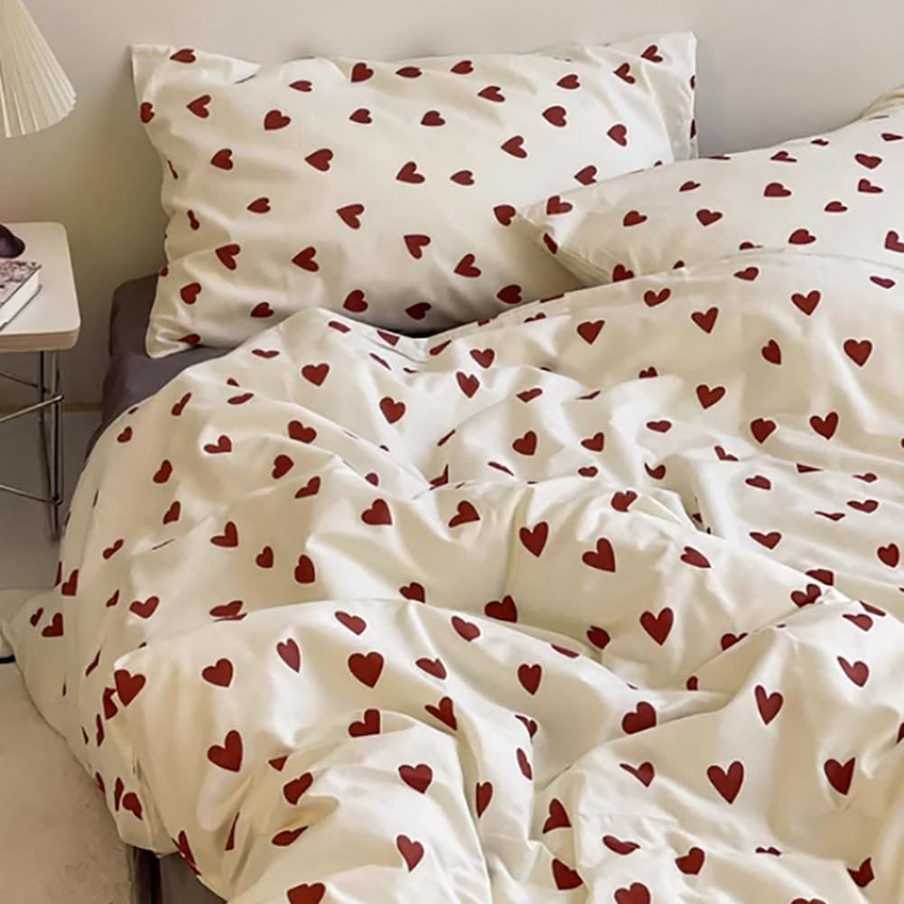 Bettwäsche 135x200 Mädchen Rot Weiss Herzen Kinder Bettwäsche Set Microfaser Herzchen Bettbezug und