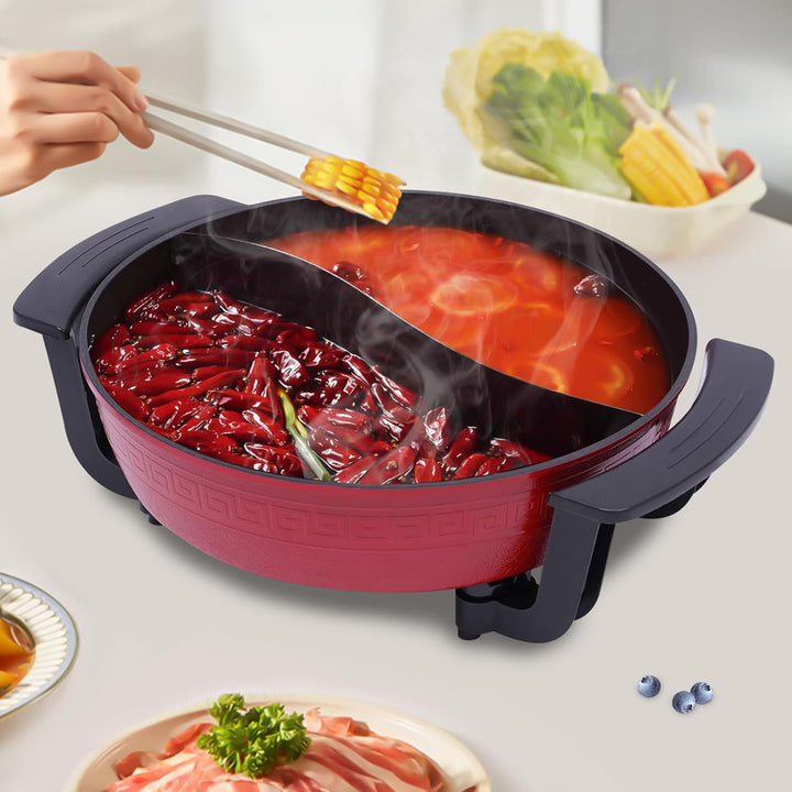 MEELRYD 6L Elektrische Hot Pot, 30cm Multifunktions Wokpfanne Yin Yang Hot Pot Twin Suppentopf Küche