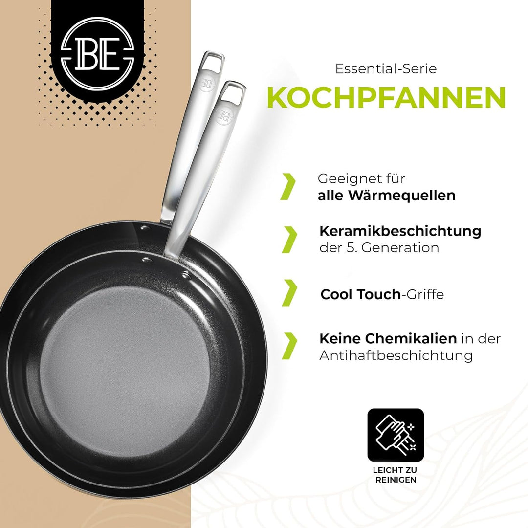 Be Living Edelstahl Pfannenset 2-teilig, Bratpfanne 24 & 28 cm, Non Stick Keramik Antihaftbeschichtu