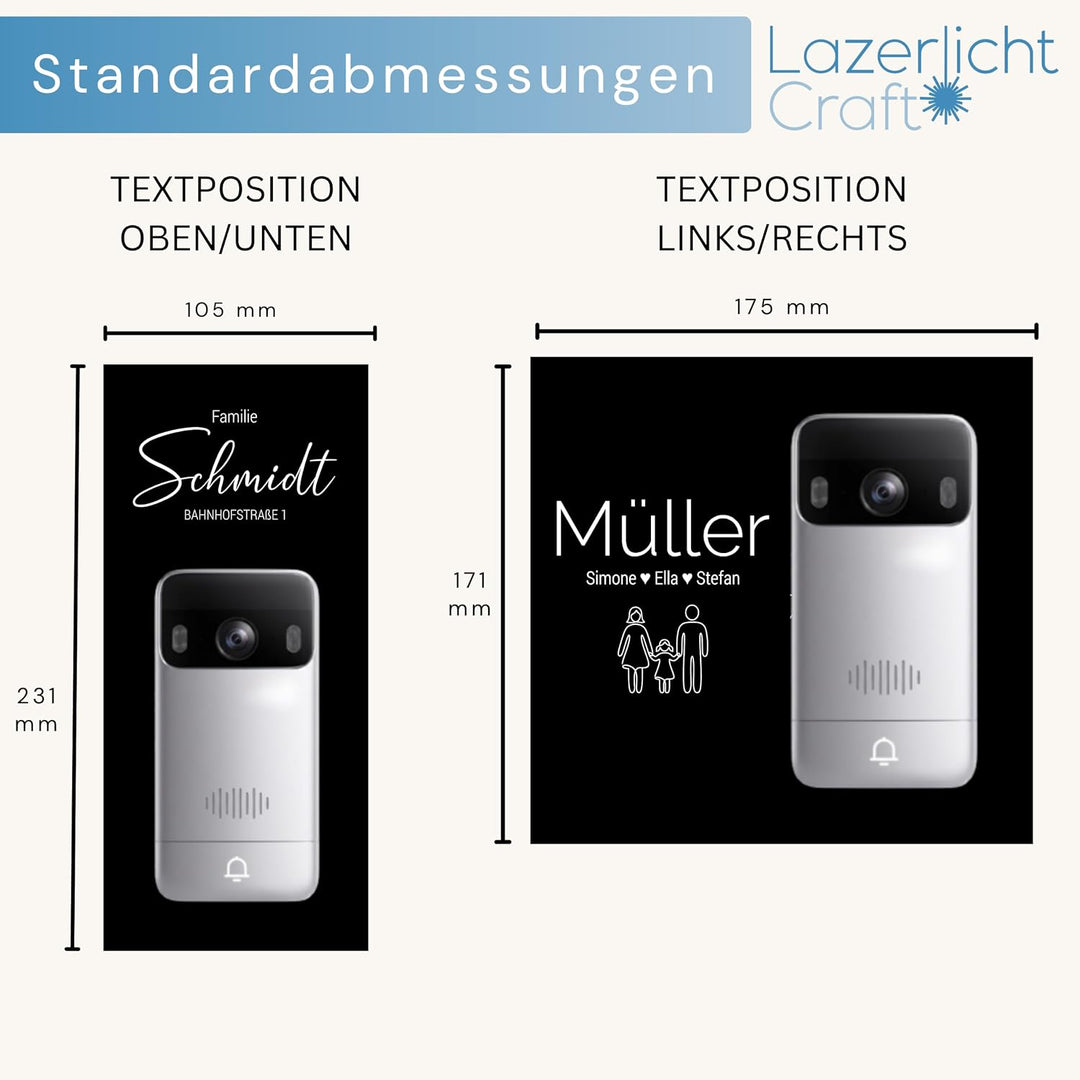 Klingelschild für SwitchBot Video Doorbell personalisiert – Acrylglas Blende mit Wunschgravur – Schw
