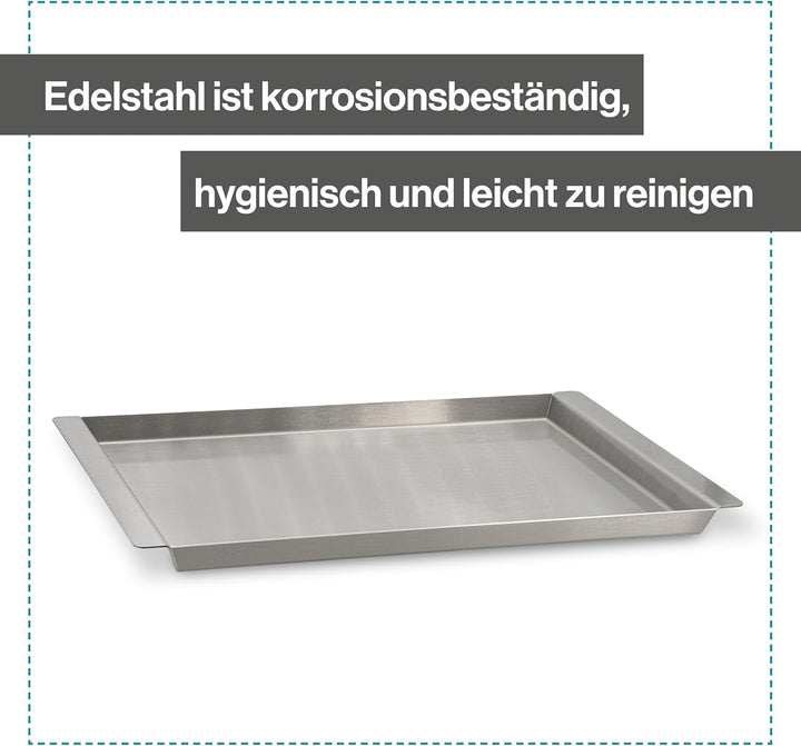 Serviertablett Edelstahl Rechteckig - Für Speisen, Snacks, Kaffee & Kuche - Tablett mit Griffen - Au