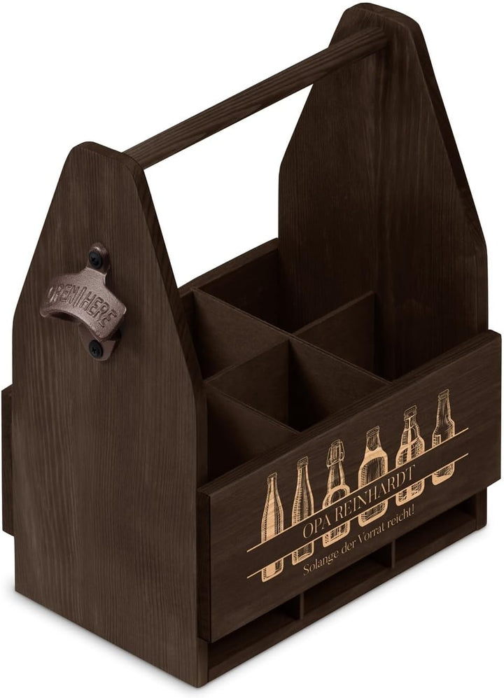 Maverton Bierträger für 6 Flaschen 0,5L + Gravur - Männerhandtasche mit Flaschenöffner - Grösse: 25x