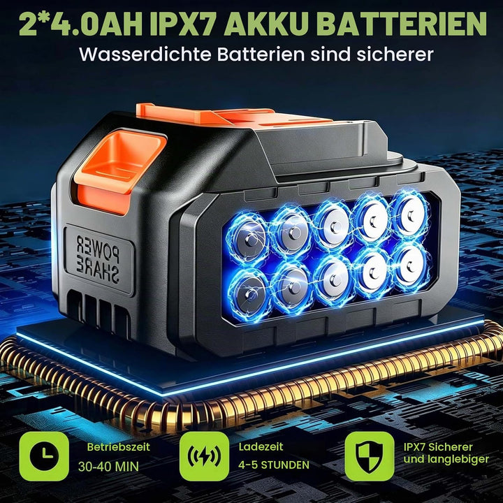 Akku Hochdruckreiniger, 60 Bar/870 PSI Mobiler Hochdruckreiniger, 2x4,0AH IPX7 Akkus, 6-in-1-Düse un