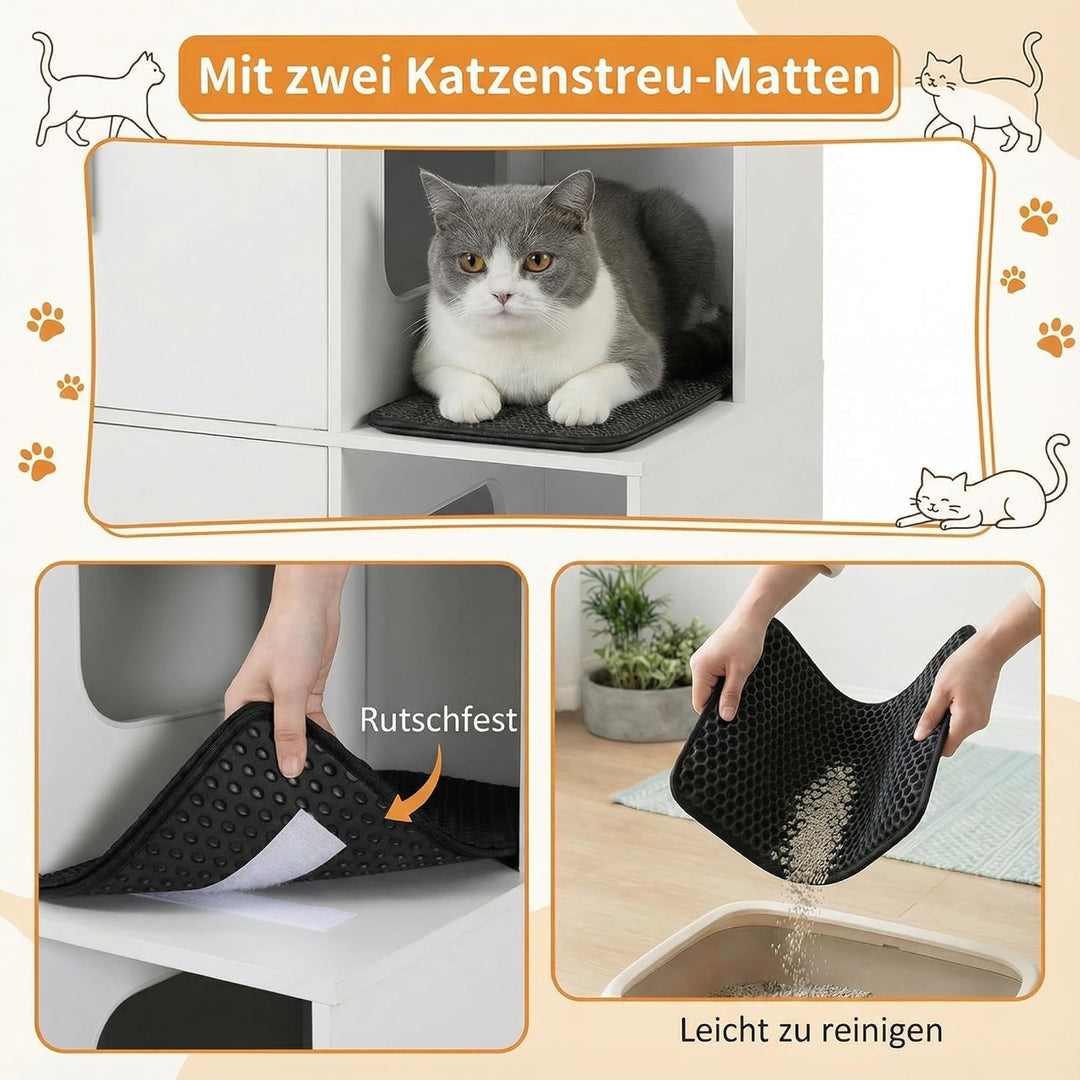 Katzenklo Schrank für 2 Katzen, Katzentoilette Schrank Zweistöckiger, Katzenklo Haus, Katzenhöhle Ho