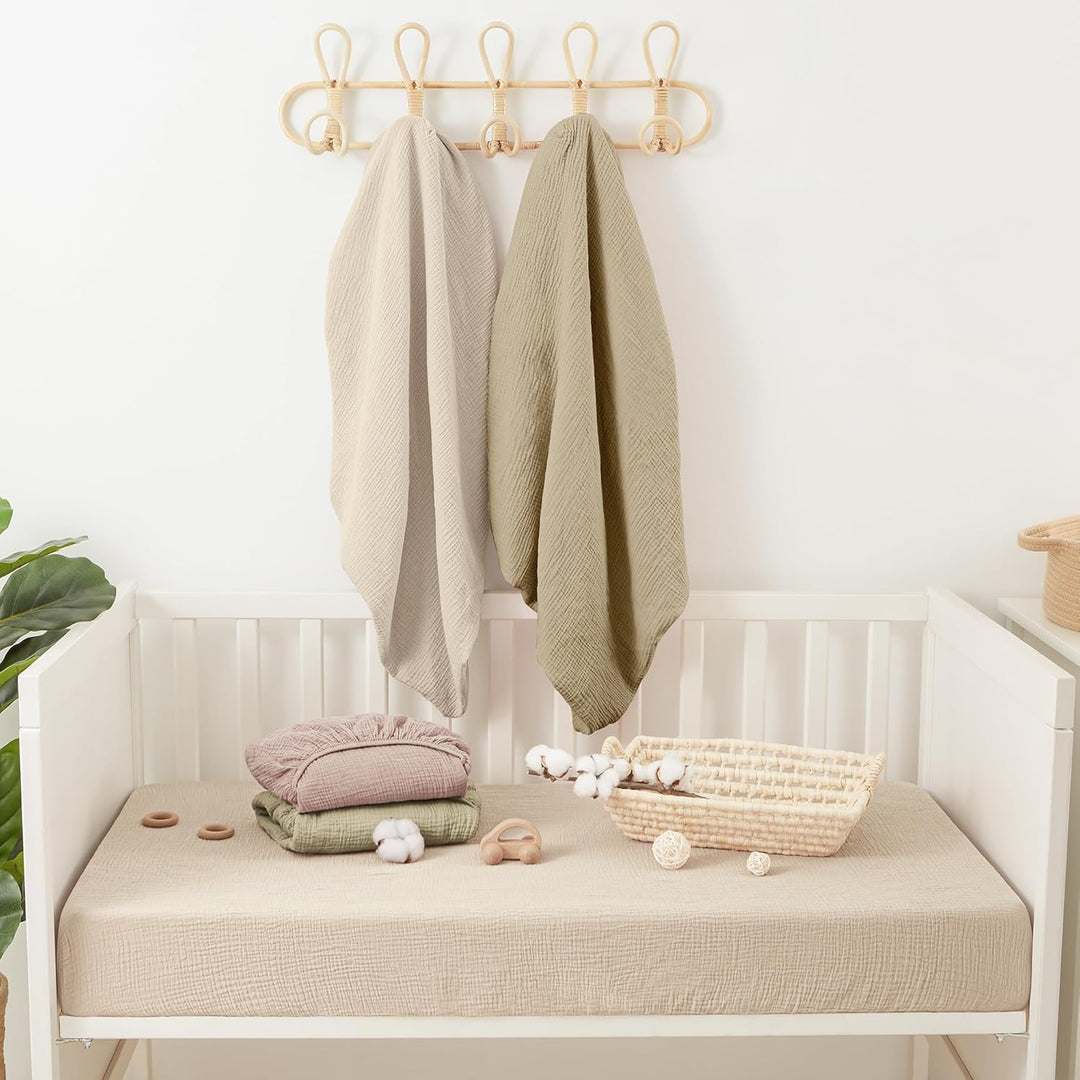 Bearmoss 2er Set Kinder Spannbettlaken,Musselin-Bettlaken 100% Baumwolle Baby-Bettlaken 60x120cm/140
