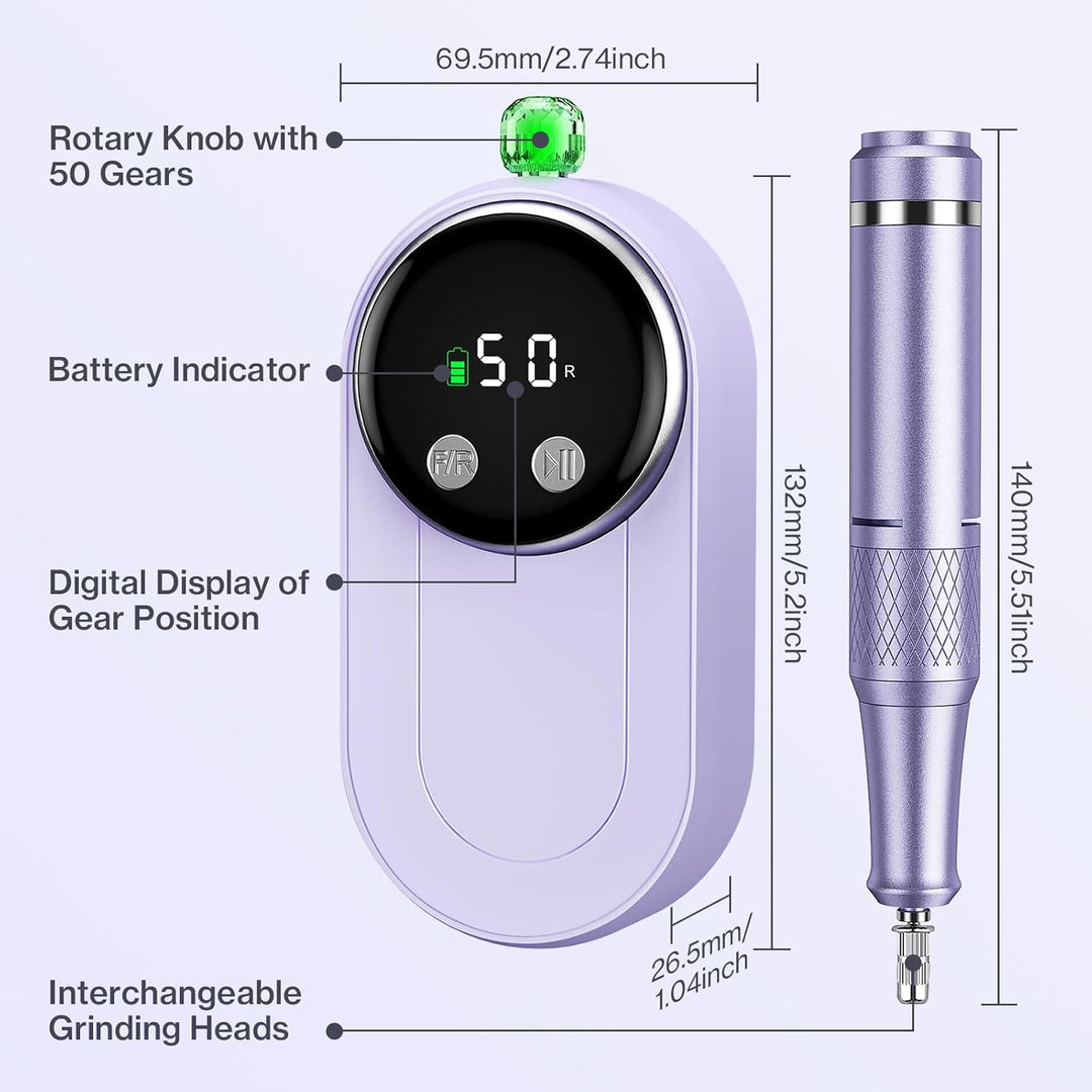 Elektrischer Nagelfräser für Gelnägel, 50000 U/min Professionell Nagelfräser mit LCD-Anzeige, 12in1