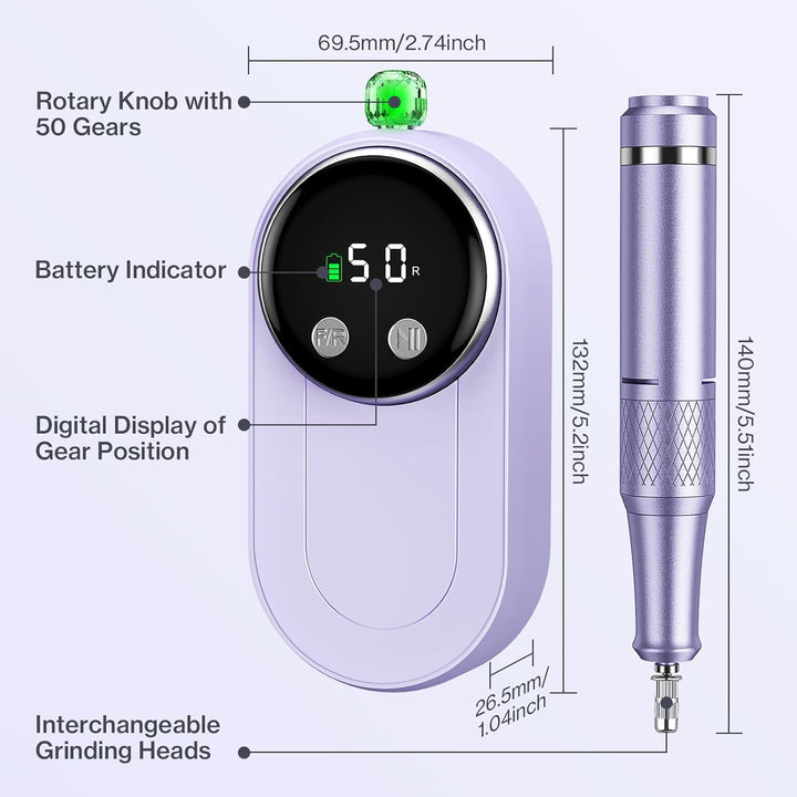 Elektrischer Nagelfräser für Gelnägel, 50000 U/min Professionell Nagelfräser mit LCD-Anzeige, 12in1