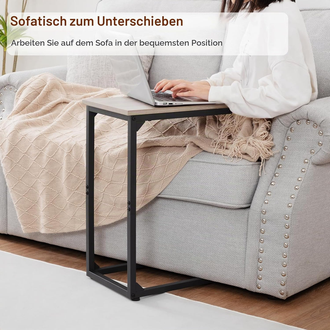 AMHANCIBLE Beistelltisch, C Form Sofa Tisch, Holz Kaffeetisch, Kleiner Couchtisch Höhenverstellbar,
