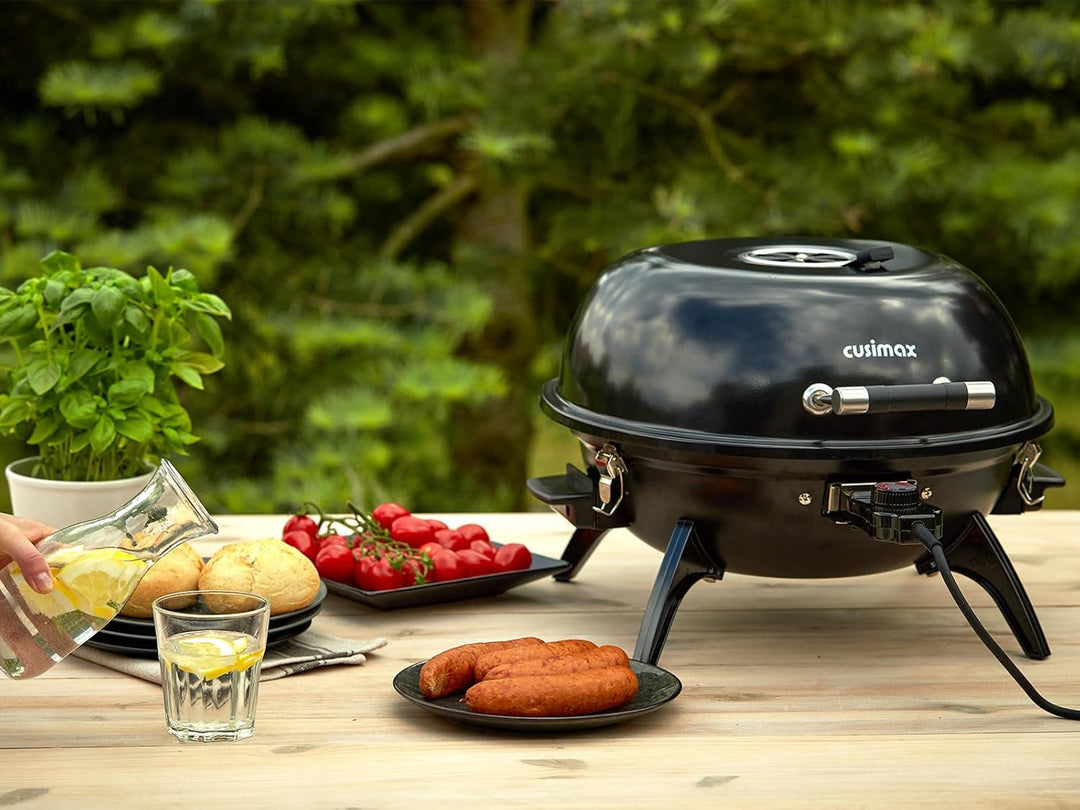 CUSIMAX Elektrogrill Tischgrill, für Innen- & Aussennutzung, Balkon, Garten & Küche, 1600W Tragbarer