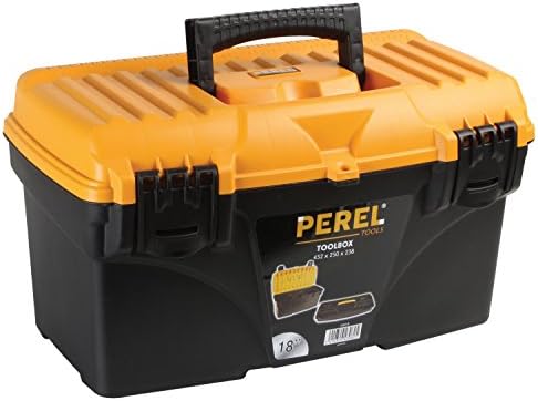 Perel Werkzeugkoffer 25,7L mit herausnehmbarer Einsatzbox, Kunststoff Toolbox mit klappbarem Griff u