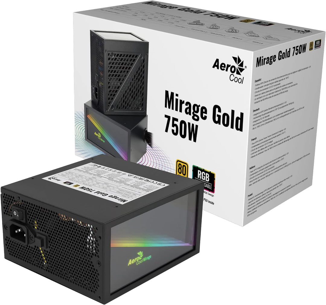 AeroCool MIRAGEGOLD750, PC Netzteil 750W, RGB Infinity Mirror, 80Plus Gold, Japanische Kondensatoren