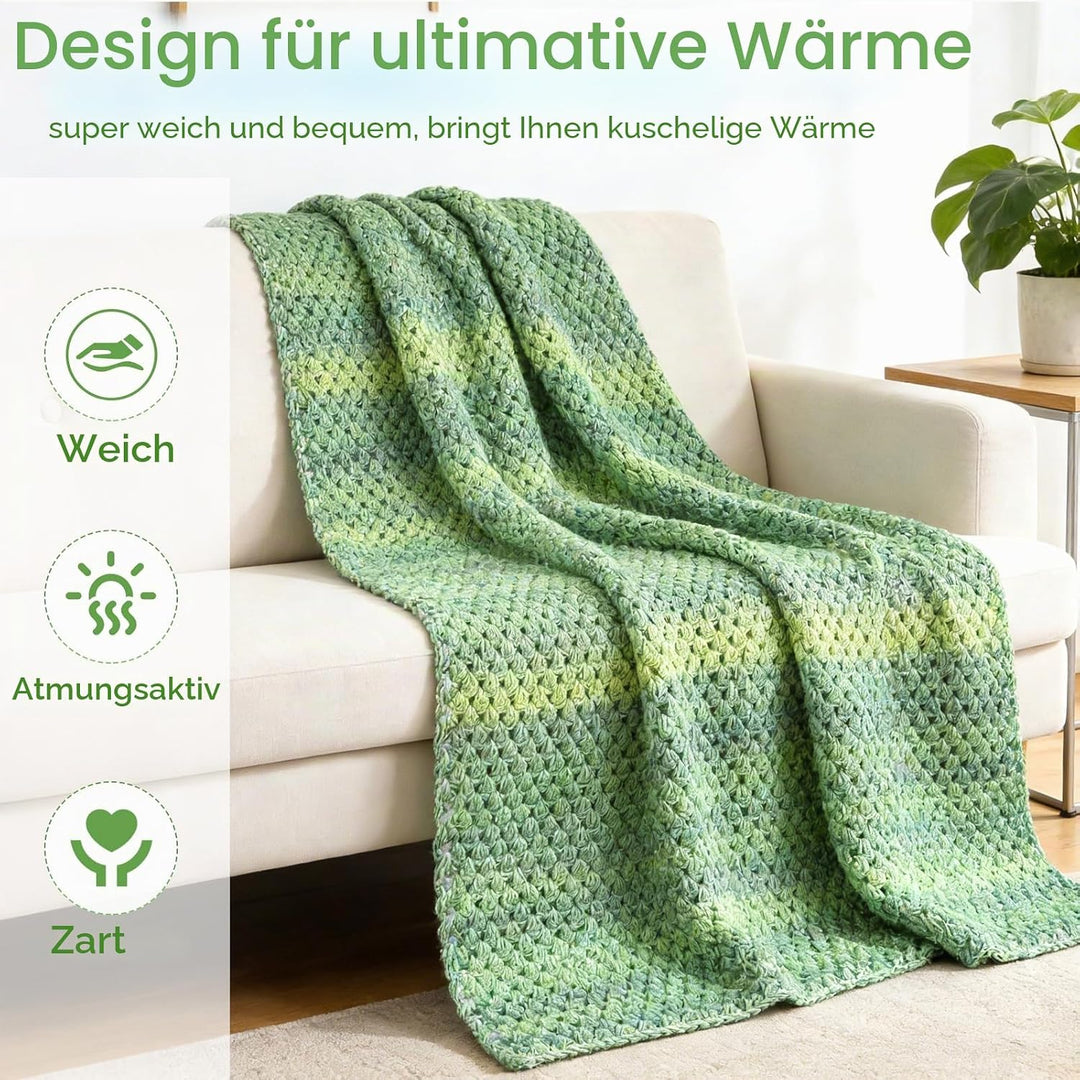 Aeelike Häkelset für Anfänger, Crochet Set Decke Erwachsene, Beginner Häkelsets mit 5 Knäuel Weich G