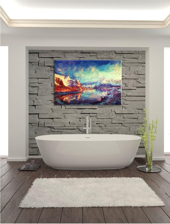 Pixxprint Schneelandschaft in Norwegen als Leinwandbild/Grösse: 100x70 cm/Wandbild/Kunstdruck/fertig