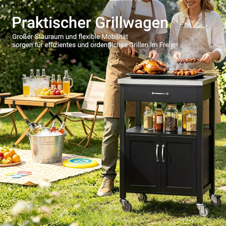SoBuy FKW22-SCH Küchenwagen mit Edelstahlplatte Servierwagen Rollwagen Getränkewagen fürs Büro BHT c
